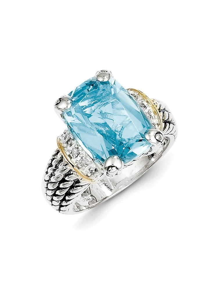 Sterling Silver Polished Prong set Antique finish With 14k 8.10Sky Blue Topaz Ring Ring Size: 6 to 8 by Jewelryweb