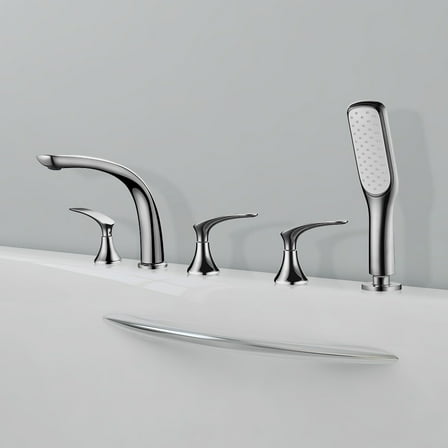 Deck Mount Roman Tub Faucet with Hand Shower – Solid Brass 3-Handle (Chrome)