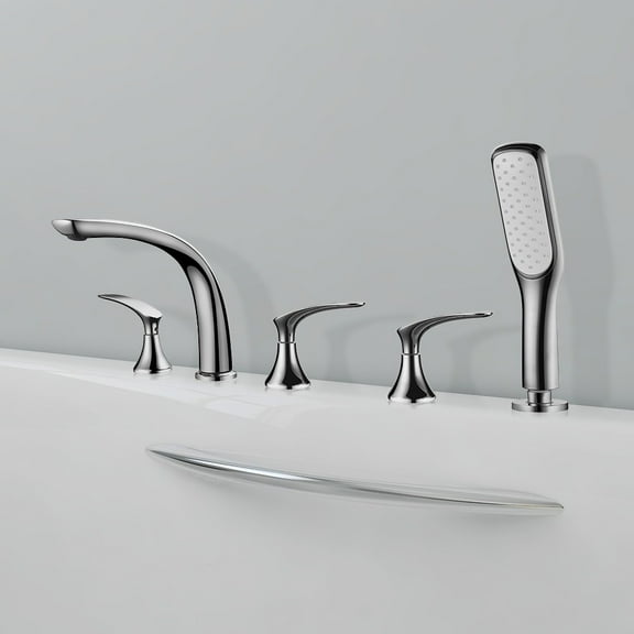 Deck Mount Roman Tub Faucet with Hand Shower – Solid Brass 3-Handle (Chrome)