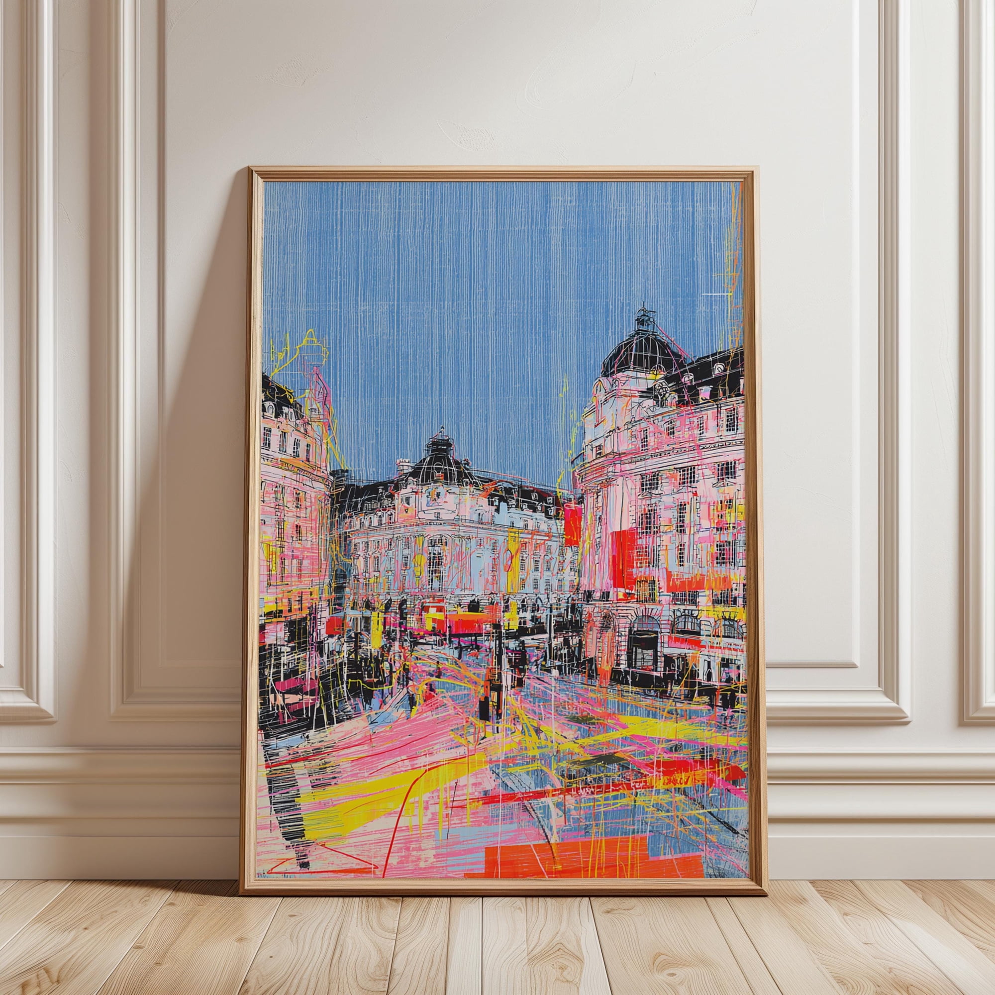 Piccadilly Circus Expressive Sketch Print Vibrant Neon Lines Urban Art Modern Decor
