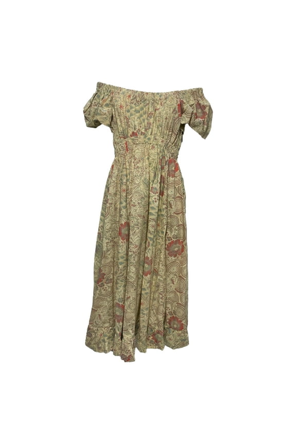 Pre-Owned Ulla Johnson Off Shoulder Midi Length Dress in Floral Print Cotton