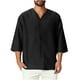 thumbnail image 2 of Blusas y camisas de manga corta y cuello redondo para hombre, blusas casuales de moda para hombre, de color liso, con botones, cuello redondo y manga tres cuartos., 2 of 8