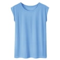 thumbnail image 1 of cfhntfmh Hauts d'Été pour Femmes Col Rond Décontracté T-Shirts Basiques Confortables Manches Courtes Amples Chemises de Plage Vacances, 1 of 3