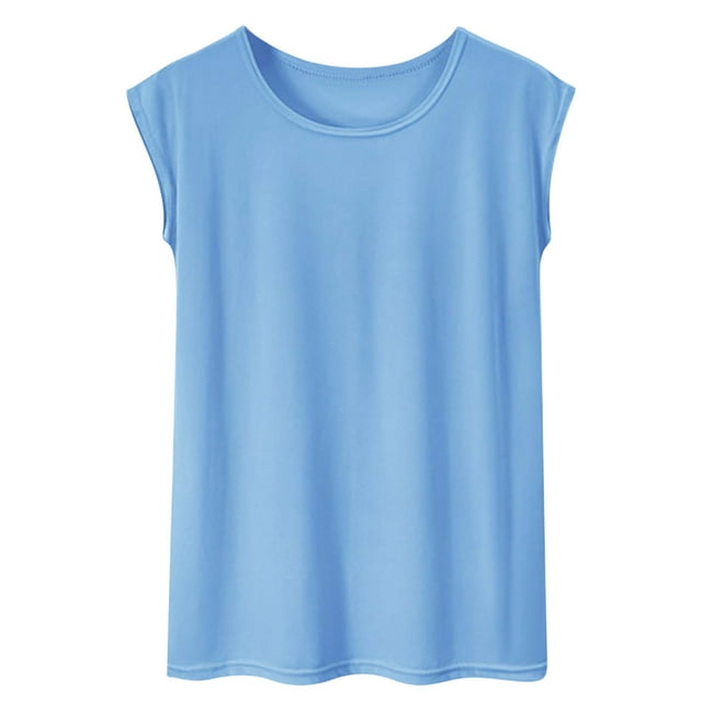 cfhntfmh Hauts d'Été pour Femmes Col Rond Décontracté T-Shirts Basiques Confortables Manches Courtes Amples Chemises de Plage Vacances