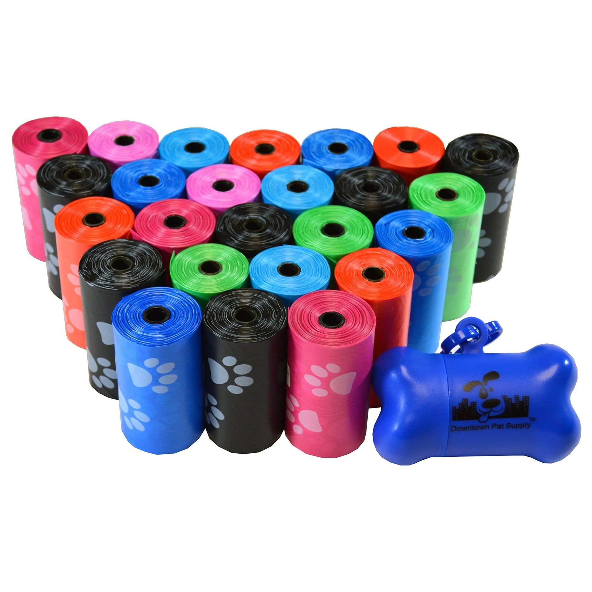 Downtown Pet Supply Dog Poop Bags with Dispenser, Rainbow Paw Print 500 ct