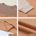 thumbnail image 4 of Womens Fashion Color Block Long Sleeve Crewneck Knitted Casual Loose Pullover Shirts Tops Khaki XL, 4 of 6