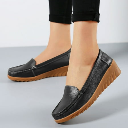 

GUOBIOZIY Women Shoes Shoes Casual Flats Shoes Leather Surface Hollow Breathable Heelless Casual Shoes（Black 8）