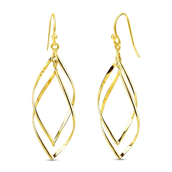 LeCalla 925 Sterling Silver 14K Gold-Plated Double Twisted Boho Dangle Drop Earrings Linear Marquise Loops for Women and Teen 55MM