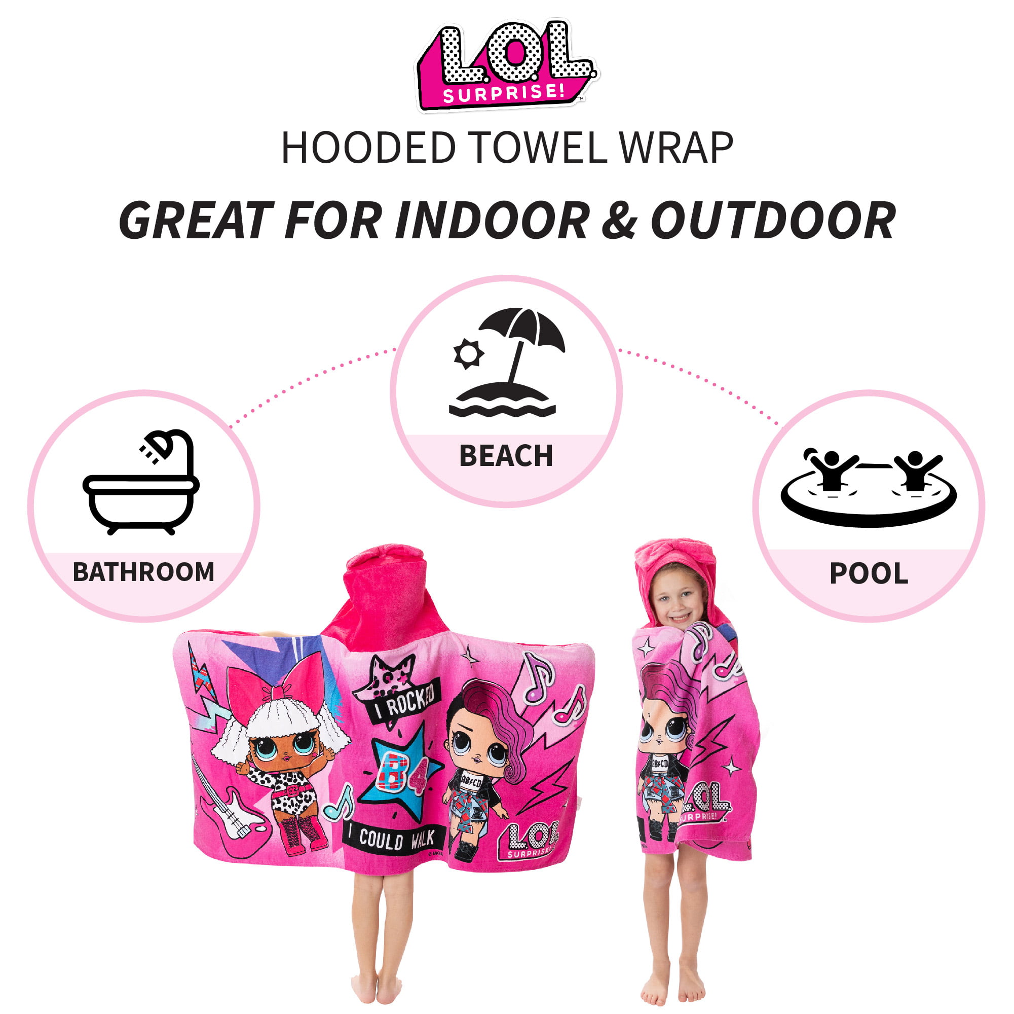 LOL Surprise Childrens Kids Summer Holiday Beach towel Hooded Poncho Towel bath