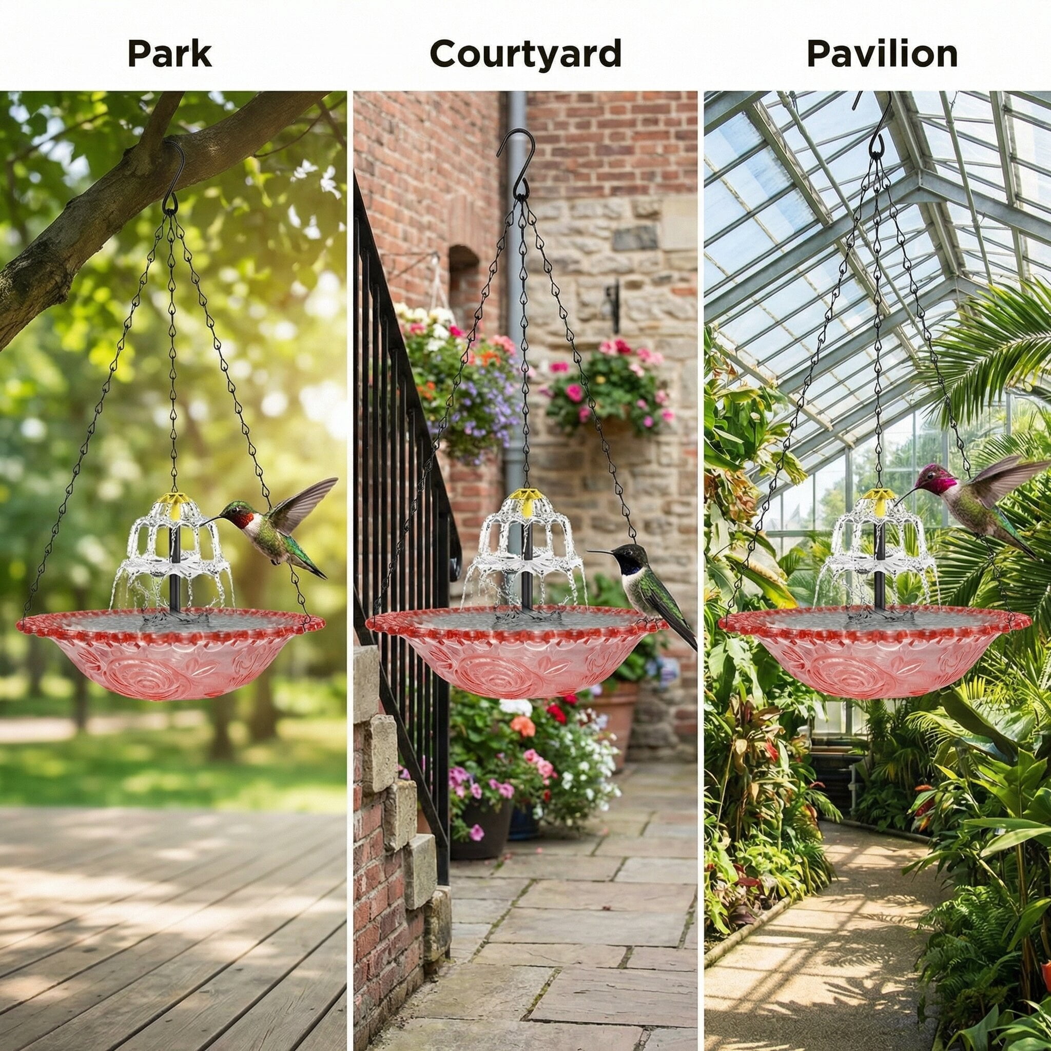 ValueAgain Solar Cascade Hanging Bird Bath Fountain, Outdoor Hanging Bird Bath with Solar Fountain, Large Humming Bird Baths are Suitable, with Solars Pump & Bowl,for Outdoor, Gardens, Red