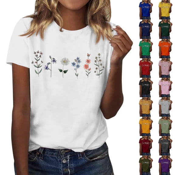YVNAURA Women's Vintage Floral Graphic T Shirt Oversized Boho Flower Tee Loose Fit Crew Neck Short Sleeve Wildflower Top Casual Summer Fall Shirt, White,L