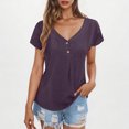 thumbnail image 2 of WCMZJ Women's V Neck Button Down T Shirts Summer Casual Short Sleeve Tops Loose Fit Tees 2025 Purple XL, 2 of 8