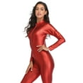thumbnail image 4 of HDE Womens Cat Suit Bodysuit Front Zipper Wet Look Latex Jumpsuit (Large, Red), 4 of 6