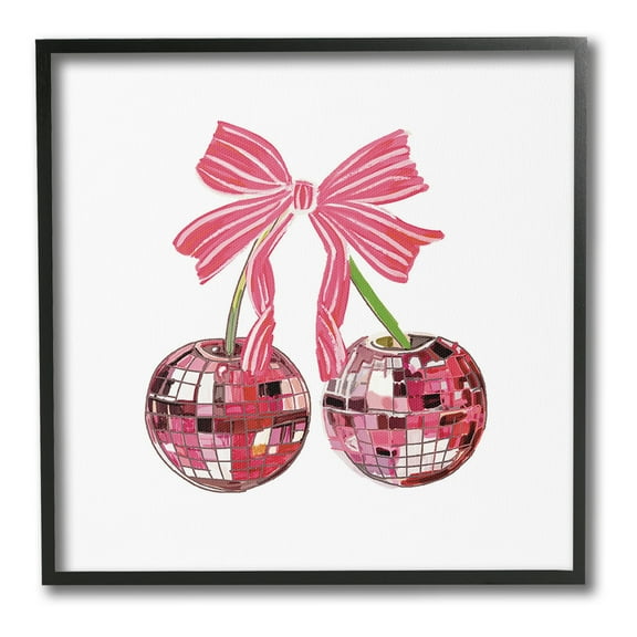 Stupell Industries Cherries & Striped Bow Food & Beverage Painting Black Framed Art Print Wall Art, 12 x 12