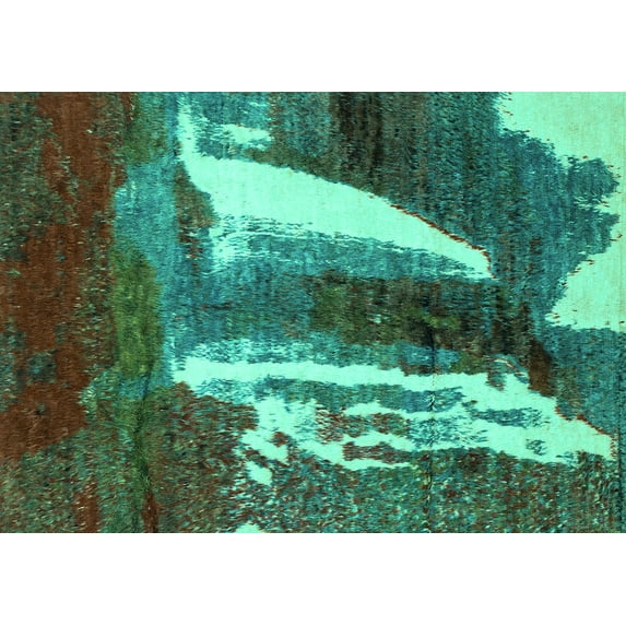 Ahgly Company Machine Washable Indoor Rectangle Abstract Turquoise Blue Modern Area Rugs, 8' x 10'