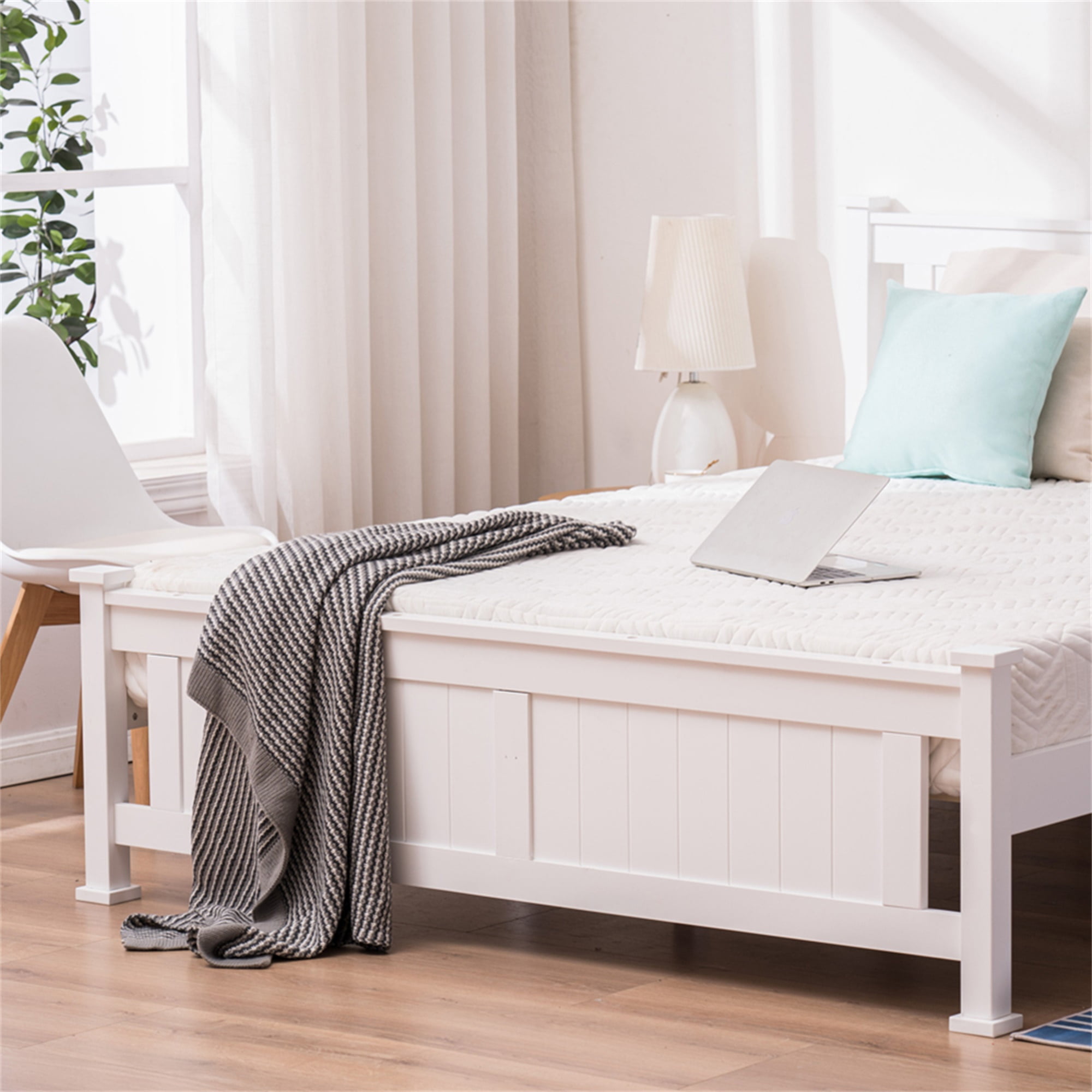 Kadyn Home Modern Queen Size Bed Solid Wood Bed Frame Queen Size Bed Full Size Bed Frame with Headboard Bedroom Bed with Footboard, Solid Wood Slat Support, No Springs, White Kadyn Home Modern Queen Size Bed Solid Wood Bed Frame Queen Size Bed Full Size Bed Frame with Headboard Bedroom Bed with Footboard, Solid Wood Slat Support, No Springs, White