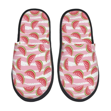 

Sigee Cute Watermelon for Cozy Furry Slippers Super Soft Indoor and Outdoor Use Non-Slip Sole Slip On House Slippers-Medium
