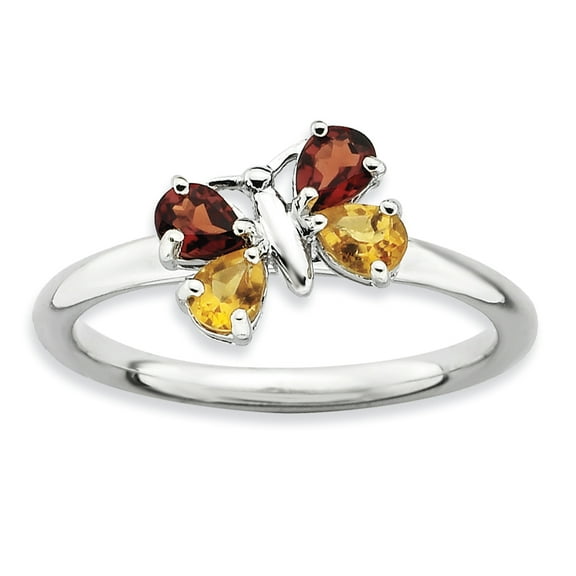 Citrine and Garnet Sterling Silver Polished Butterfly Ring