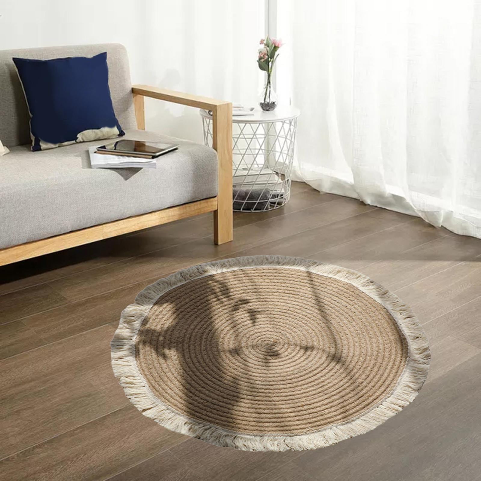 Soft Natural Jute Indoor Area Rug Woven Tassel Nordic for Living Room Study Kids Children Room Sofa Throw Rug Floor Mat , 45cm