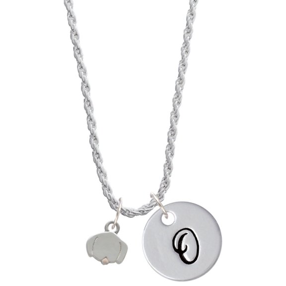Delight Jewelry Silvertone Mini Dog Face with Tongue Silvertone Script Initial Disc - O - Charm Necklace, 20"+3"