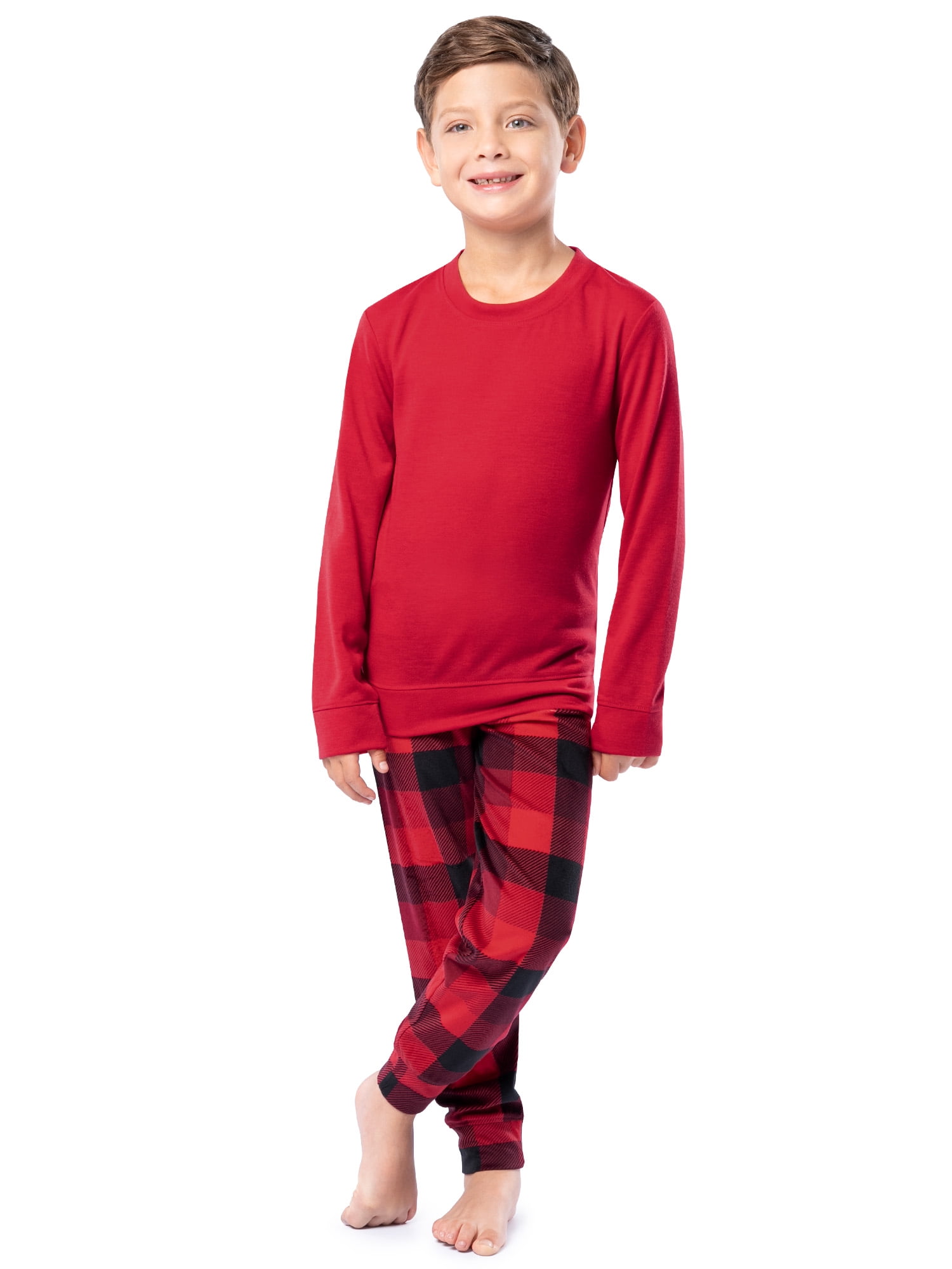 Fruit of the Loom Boy's Sleep Long Sleeve Top & Velour Fleece Jogger Pajama Set, 2-Piece, Sizes 4-16