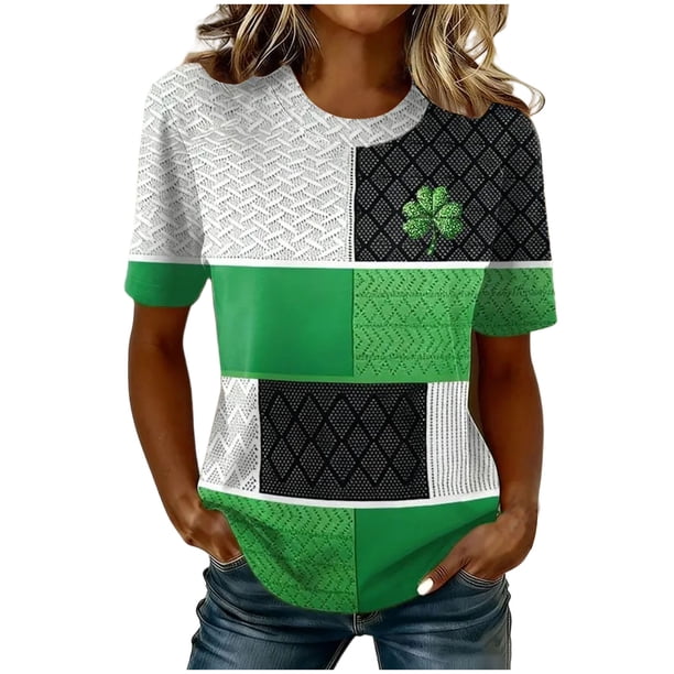 Día de San Patricio de la Mujer Día de San Patricio Manga Corta Cuello Redondo Suéter Casual Top, Suave Cómodo Blusa Diaria
