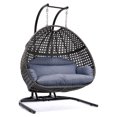 thumbnail image 4 of 2 Person Double Swing Egg Chair, Foldable Hanging Chair Hammock Chair with Stand and Cushion, for Indoor Outdoor Balcony Bedroom Garden, Dust-Blue+Black, 4 of 7