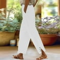 thumbnail image 4 of Bovemsi Women's Casual Pants Women Solid Straight Elastic Long Linen Waist Cotton Slit Trouser Legs with Pockets, 4 of 6