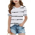 thumbnail image 3 of jobturf Shirts for Girls Cute Puff Short Sleeve Tops Holiday Beach Vacation Pullover Summer Fashion Striped Blouses Size 4-15 Years, 3 of 5