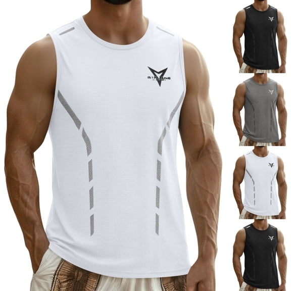 SGFCWSX Men's Tank Tops Athletic Sleeveless Shirts for Men Stretchy Breathable Summer Muscle Tank Top White Size 2XL