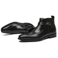 thumbnail image 3 of Santimon Men Single Monks Leather Boots Brogue Dress Boots Chelsea Boots Leisure Ankle Boots Black 7 US, 3 of 8