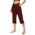 thumbnail image 2 of Plebaso Pantalons Capri pour Femmes Taille Haute Croisée Pantalons de Yoga Décontractés Raccourcis avec Poches, 2 of 7