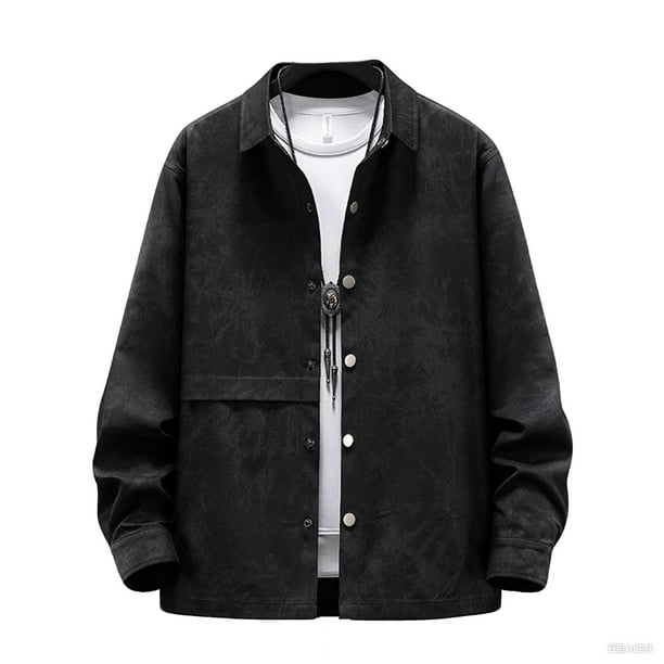 Blusa y camisa de manga larga con cuello vuelto para hombre, blusa informal de moda con cuello vuelto, camisa, chaqueta con bolsillos, blusa holgada de manga larga con cuello, camisa para hombre, abri