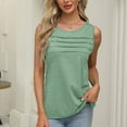 thumbnail image 2 of Summer Tops For Women Sevevn Ladies' Summer Solid Color Round Neck Camisole Sleeveless With Pleats On The Chest Dressy Tank Tops For Women, 2 of 8