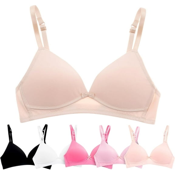 Alyce Ives Intimates Lightly Padded Bras for Girls, Teens and Petite Women, Solids with Glitter Bow, 30A, 6 Pack