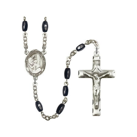 - St. Elizabeth of the Visitation Silver-Plated Rosary 8x5mm Black Onyx Beads Crucifix Size 1 3/4 x 1 medal charm