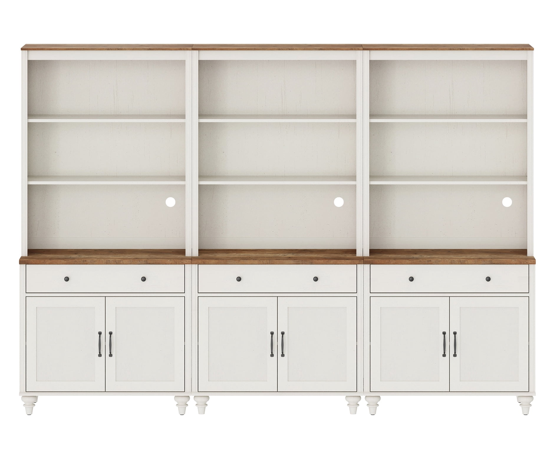 5 Tier Bookshelf 72" Tall Bookcase with Barn Doors, Large Farmhouse Display Book Shelf with 3 Drawers and Storage Cabinet, 3-in-1 Library Wood Bookshelves for Living Room or Kitchen, White
