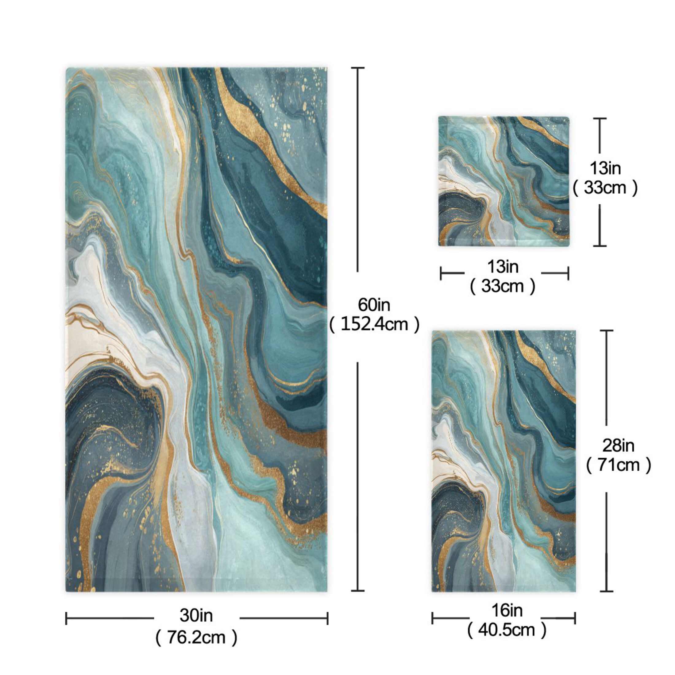 3 Sizes of Towel Sets Including Bath Towel Hand Towel and Washcloth for Daily Use Blue Marbling