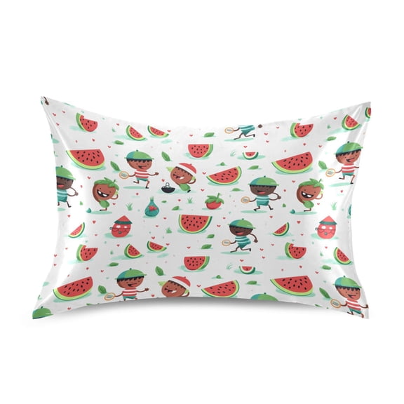 Satin Pillow Case Watermelon and Kids Standard Silk Pillow Cover for Hair and Skin Envelope Closure 20"x26"
