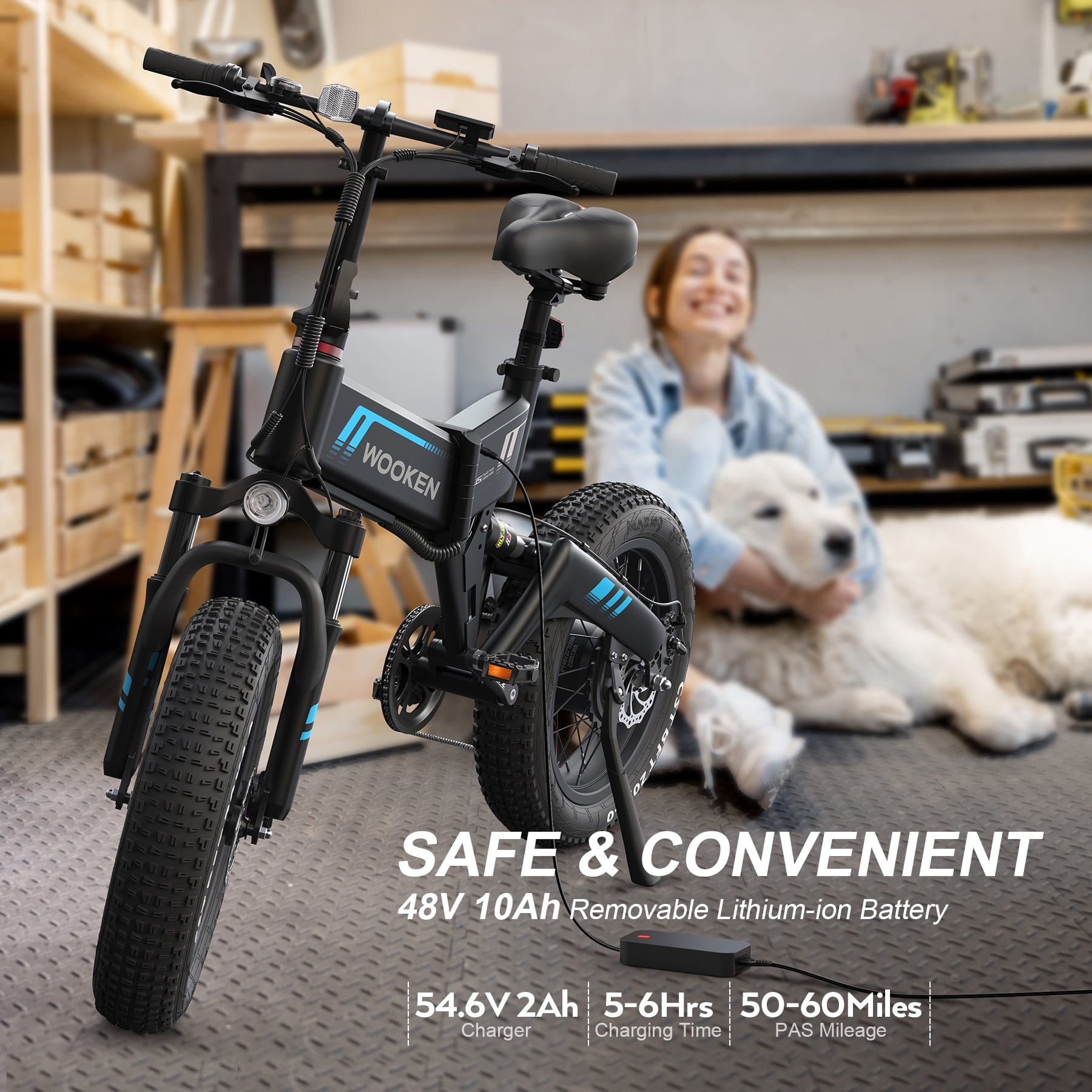 Wooken 20"X4.0 Fat Tire Electric Bike for Adults, 500W Foldable Electric Bicycle with 48V 10Ah Built-in Battery, Shimano 7 Speed, Dual Shock Absorber