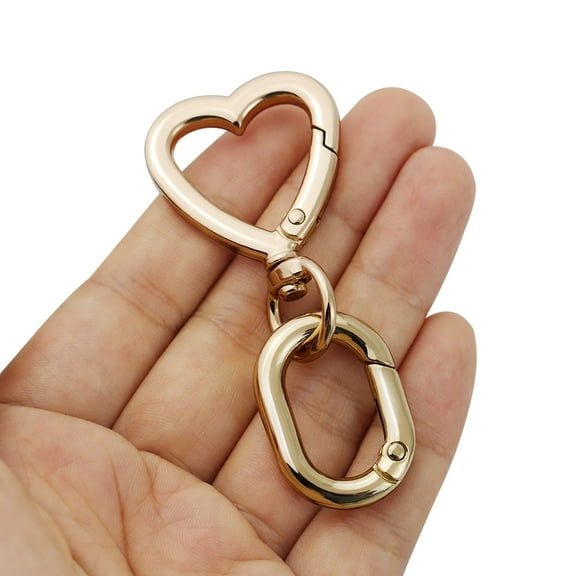 2Pcs NEW Heart Swivel Spring Clasp Carabiner Buckle DIY Craft Making Metal Spring Key Chain Hook Hardware Accessories for Handbag (Gold)
