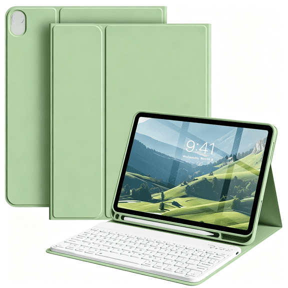 GJX Keyboard Case for Ipad (A16) 11Th Gen 11 Inch 2025,Ipad 10Th Generation 10.9 Inch 2022 with Pencil Holder,Stand Folio Detachable Wireless Bluetooth Rechargeable Keyboard,Light Green