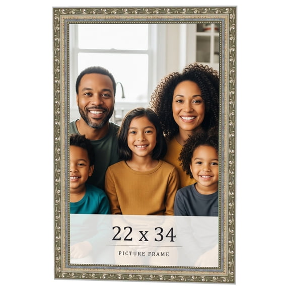 22x34 Frame Silver Solid Wood Picture Frame Width 1.125 Inches | Interior Frame Depth 0.375 Inches