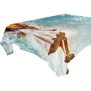 SKYSONIC 60”x90" Square Tablecloth with Angel in The Snow Prints, Anti-Wrinkle and Smooth Table Cloth for Kitchen/Home Decoration