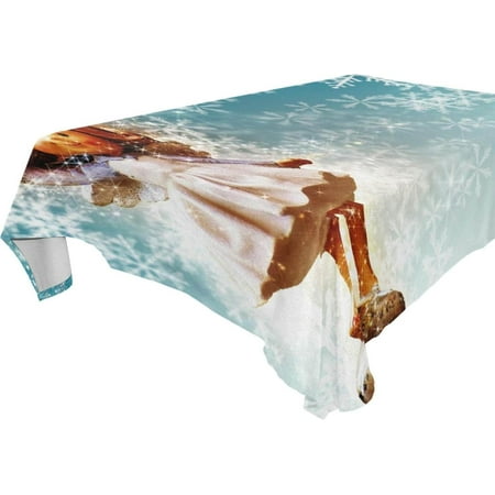 SKYSONIC 60”x90" Square Tablecloth with Angel in The Snow Prints, Anti-Wrinkle and Smooth Table Cloth for Kitchen/Home Decoration