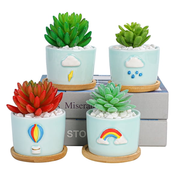 8.5 CM Cute Ceramic Succulent Garden Pots, Planter with Drainage and Attached Saucer -Plants Not Included