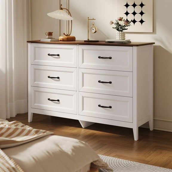 Asofer 6-Drawer Dresser for Bedroom, Modern Wood Double Chest for Bedroom, Living Room