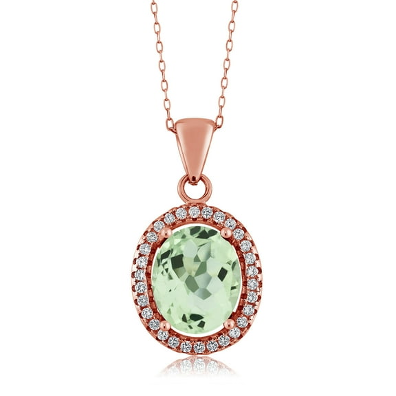Gem Stone King 3.57 Ct Oval Green Prasiolite 18K Rose Gold Plated Silver Pendant