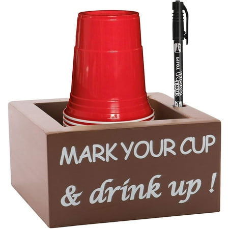 Wooden Solo Cup Holder With Marker Slot, Countertop Plastic Cup Holder