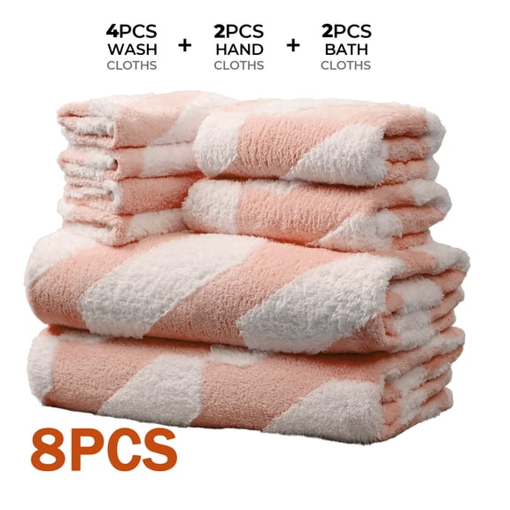 8-Piece Microfiber Towel Set – 2 Bath Towels, 2 Hand Towels & 4 Washcloths, Ultra Soft Highly Absorbent Machine Washable Hotel Spa Quality Towel (Pink)